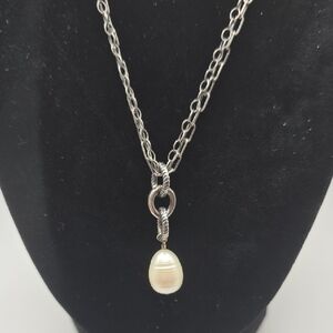 Silpada Sterling Silver Dual Chain and Freahwater Pearl Pendant Necklace